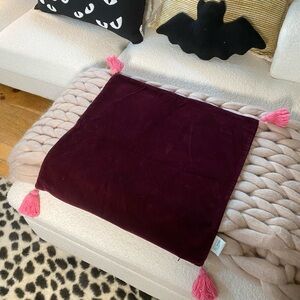 Velvet Burgundy Pillow with Pink Tassels
